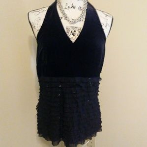 Sexy black velvet and sparkle ruffle halter top